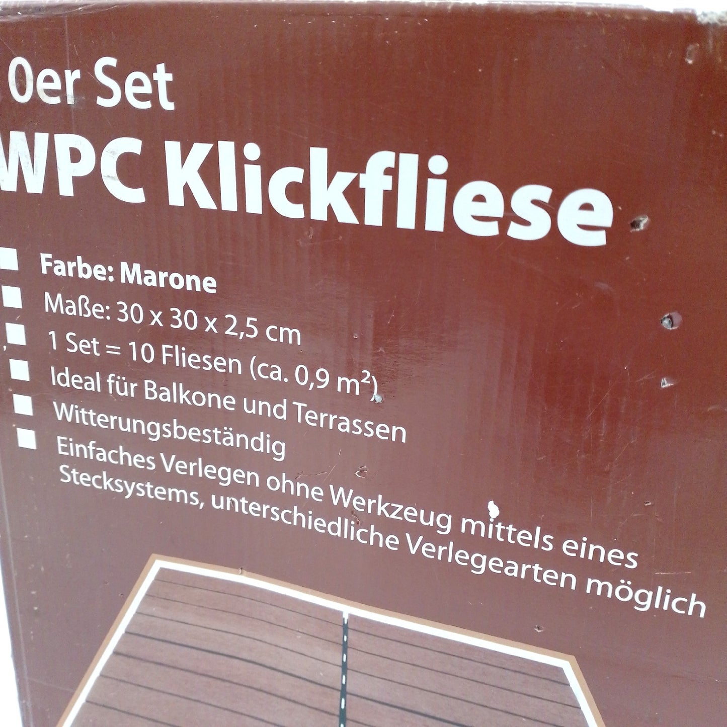WPC-Klickfliese, Marone, 30 x 30 cm, 10 Stk.