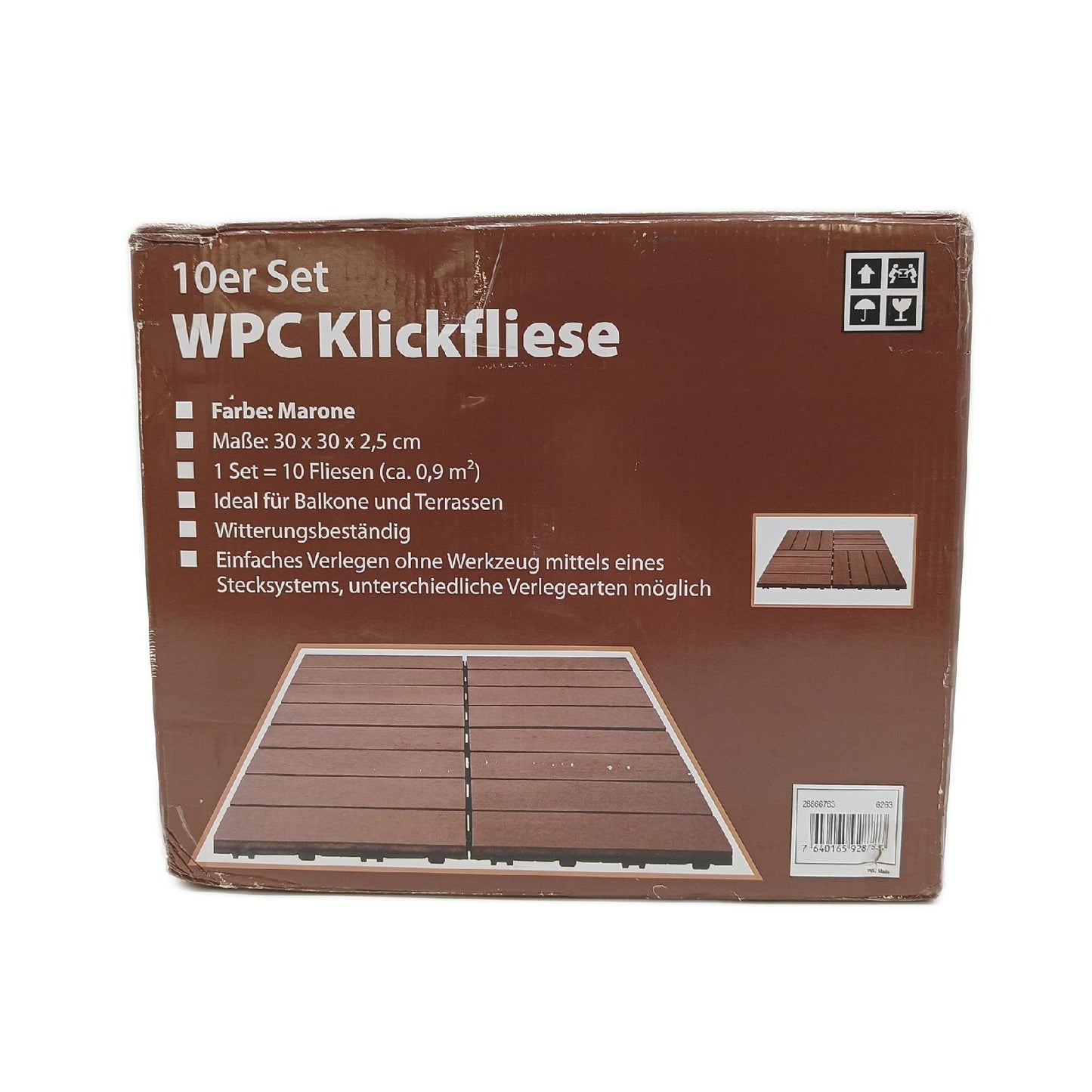 WPC Klickfliese Bodenbelag Terrassenfliesen Marone 30 x 30 x