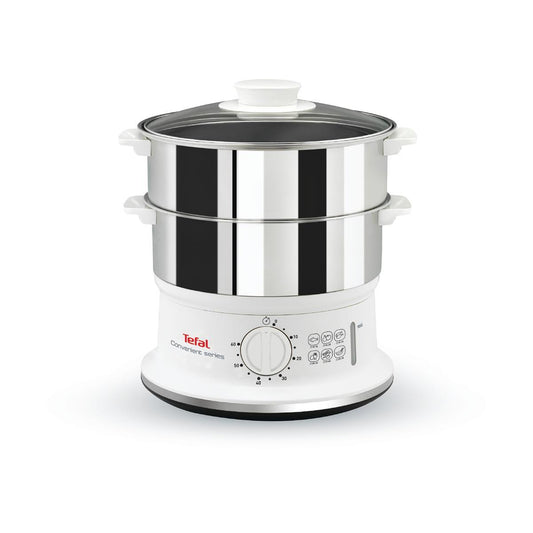 Tefal Dampfgarer VC1451  2 Edelstahlbehälter  6L Fassungsvermögen  24cm Durchmesser  Timer und automatische Abschaltung  900W  Weiß