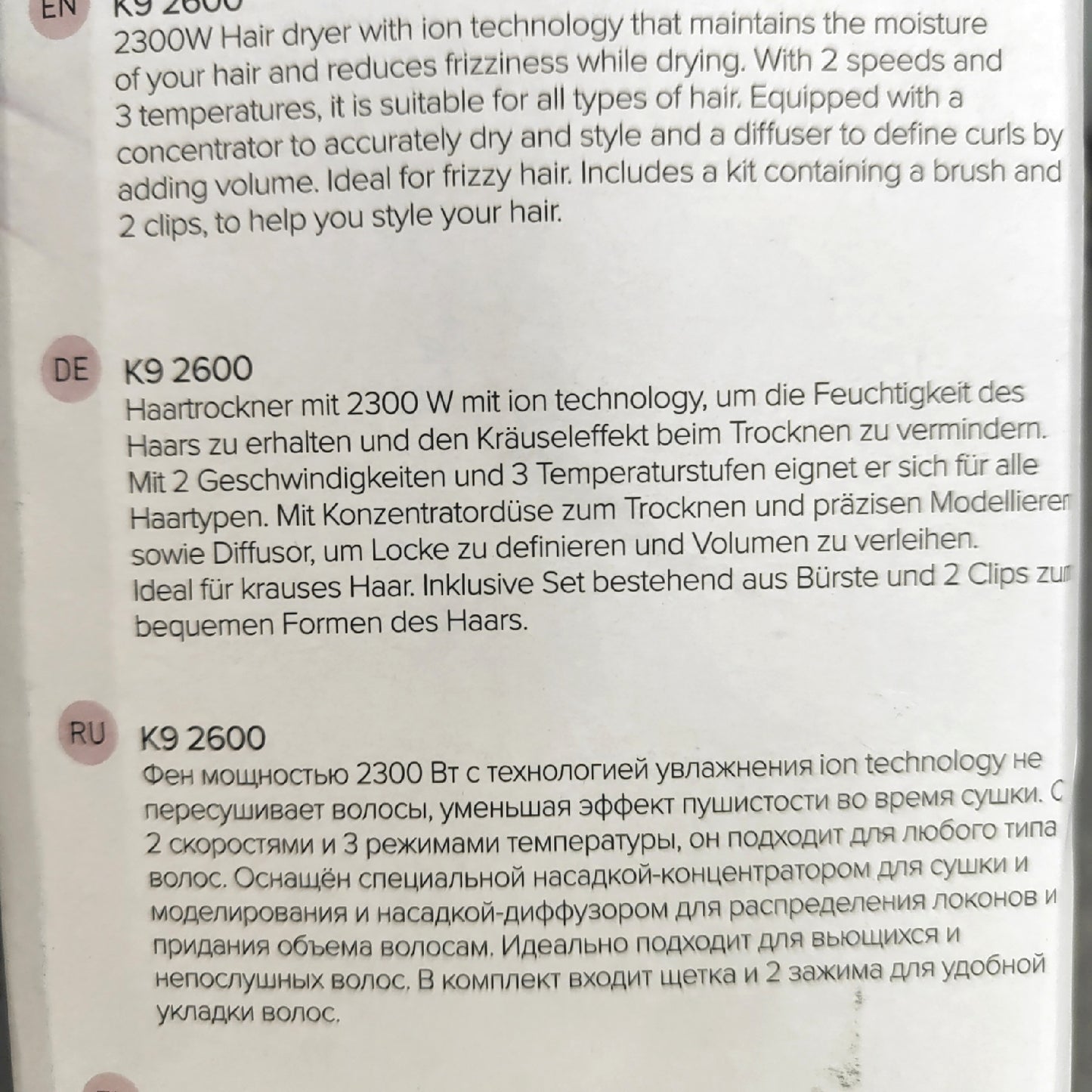 Imetec Haartrockner Elektrogeräte K9 2600 Leistungsstark Schnell - Unvollständig