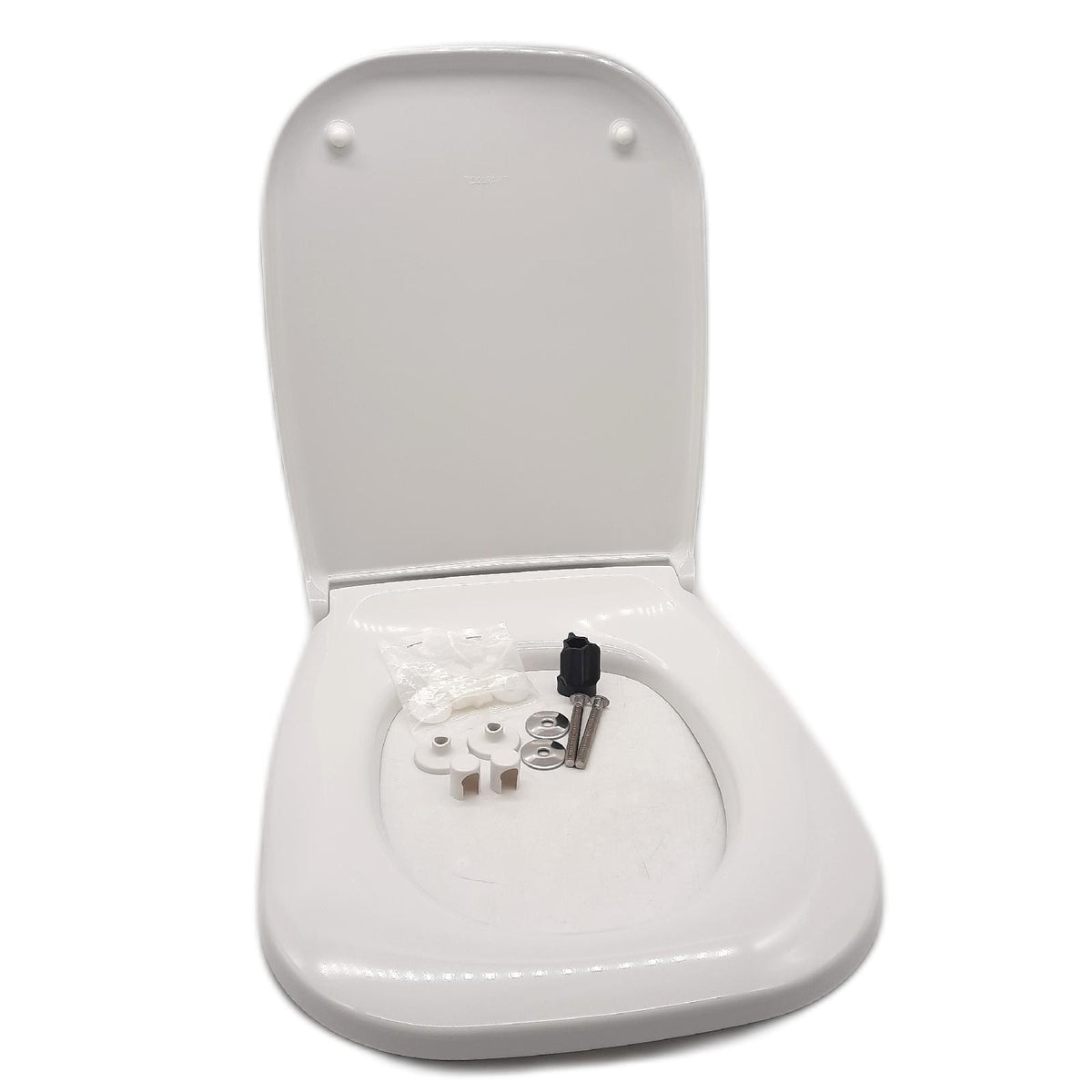 Duravit WC-Sitz D-Code mit Absenkautomatik - Toilettensitz aus Duroplast, D-Form, Soft-Close, Edelstahl-Scharniere, Weiß Hochglanz, Passend für Duravit D-Code Serie