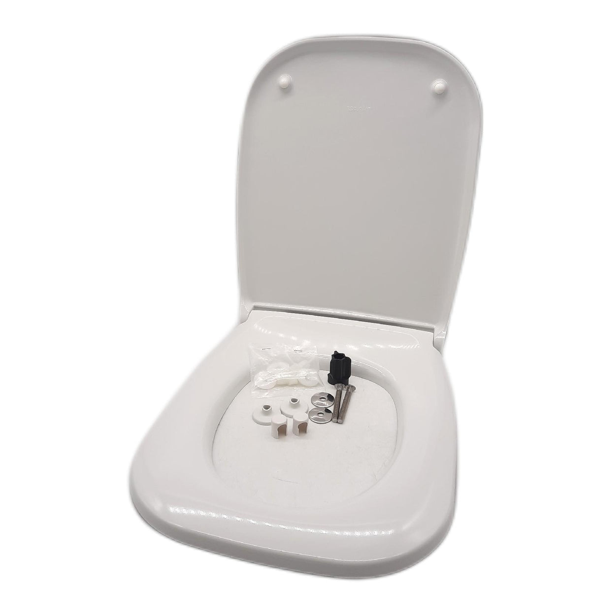 Duravit WC-Sitz D-Code mit Absenkautomatik - Toilettensitz aus Duroplast, D-Form, Soft-Close, Edelstahl-Scharniere, Weiß Hochglanz, Passend für Duravit D-Code Serie
