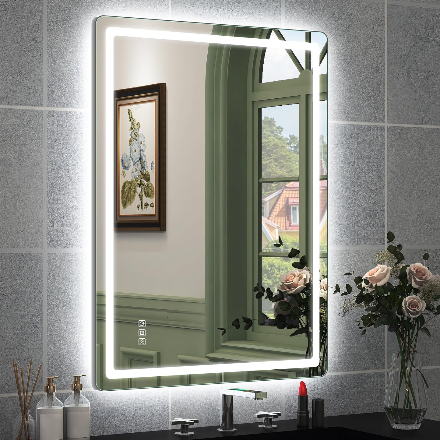 STARLEAD Badspiegel Beleuchtung Badezimmer 80x60cm Zwei Lichtleisten modern elegant hochwert