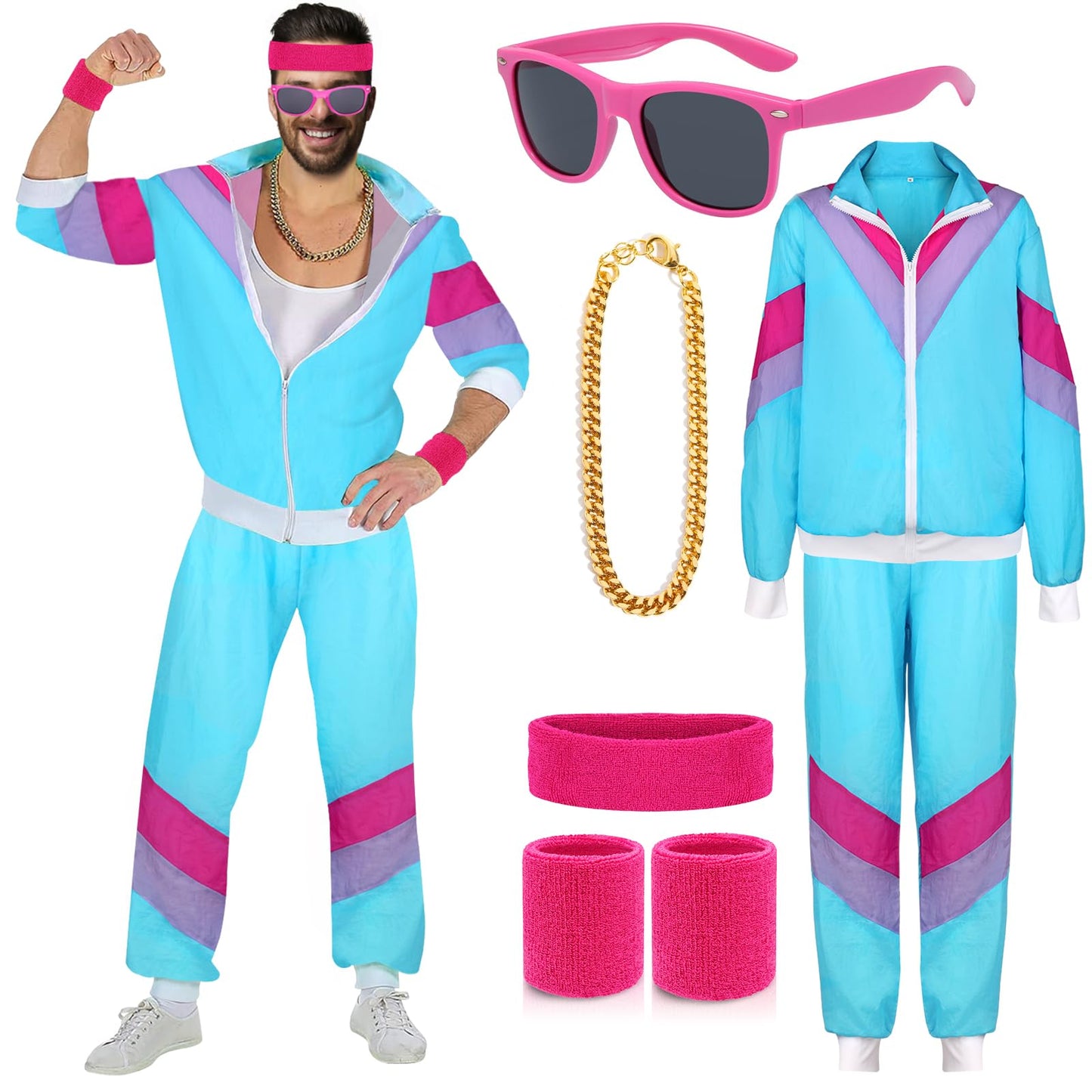 90er Jahre Trainingsanzug Herren Outfit Mottoparty Neonstyle Kleidung Spaß
