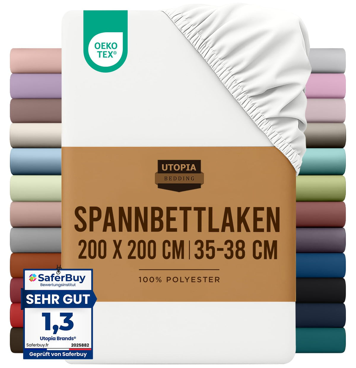 Utopia Bedding Spannbettlaken 200x200cm Weiß Gebürstete Polyester Mikrofaser
