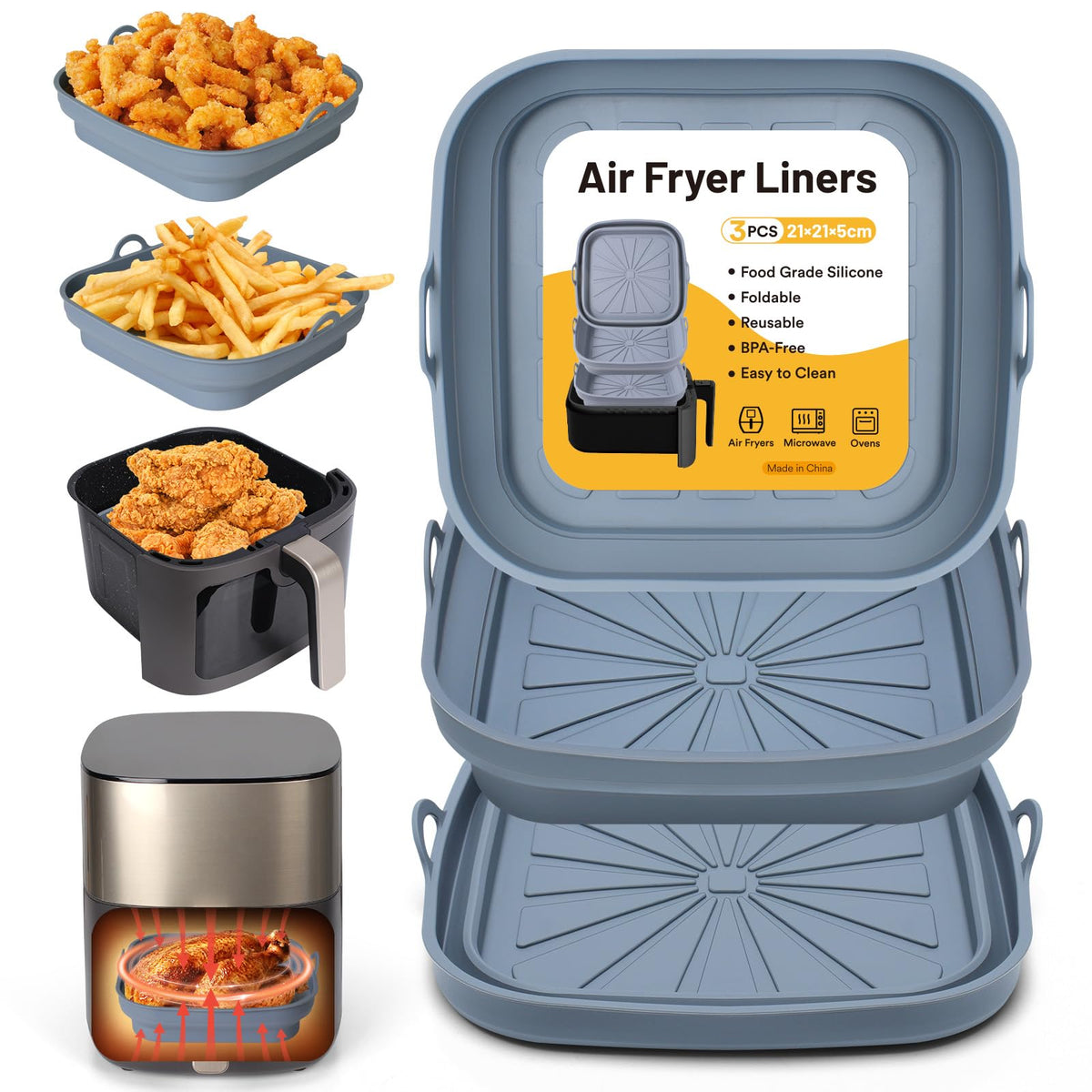 Silikonform Heissluftfritteuse 3 Stück Airfryer Backform Set flexibel wiederverwendbar