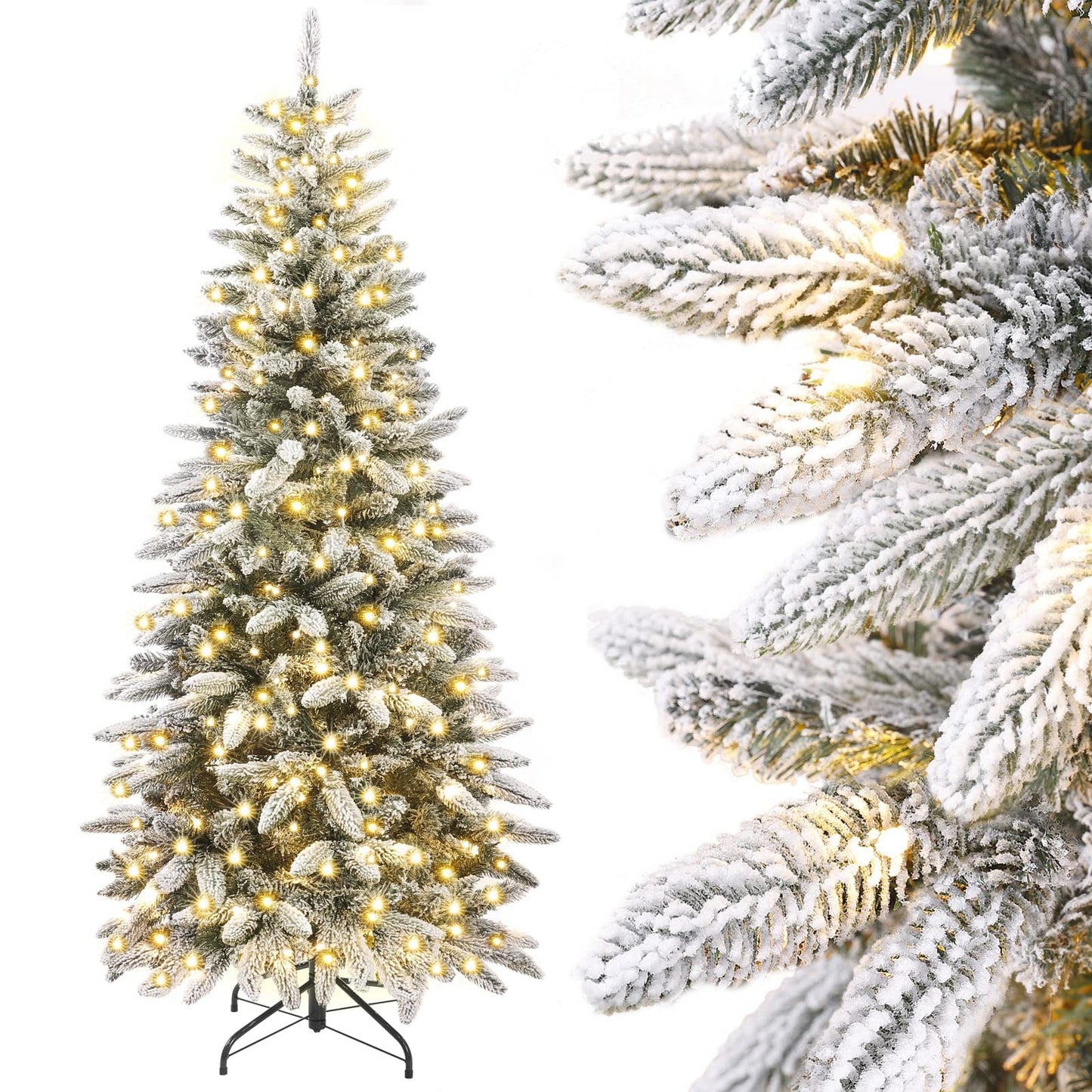 Yorbay Weihnachtsbaum Slim Tannenbaum Beleuchtet LED Beleuchtung Festlich Atmosphäre für Weihnachten