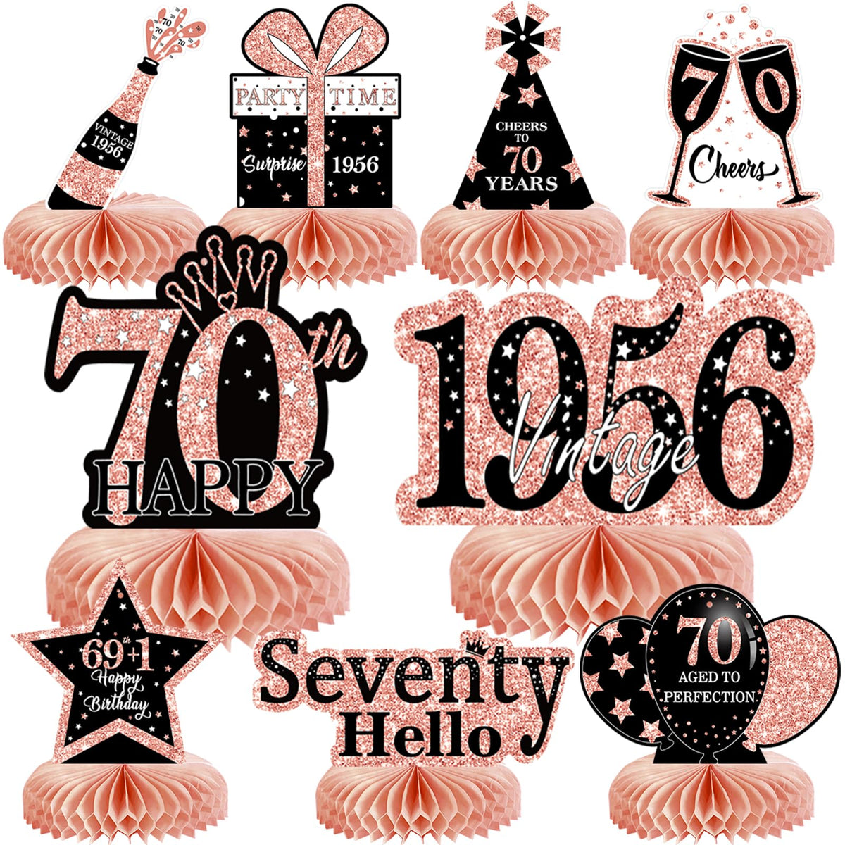 70 Geburtstag Deko fuer Frauen 9 STK Roségold Rosa Bienenwabe Partydekoration
