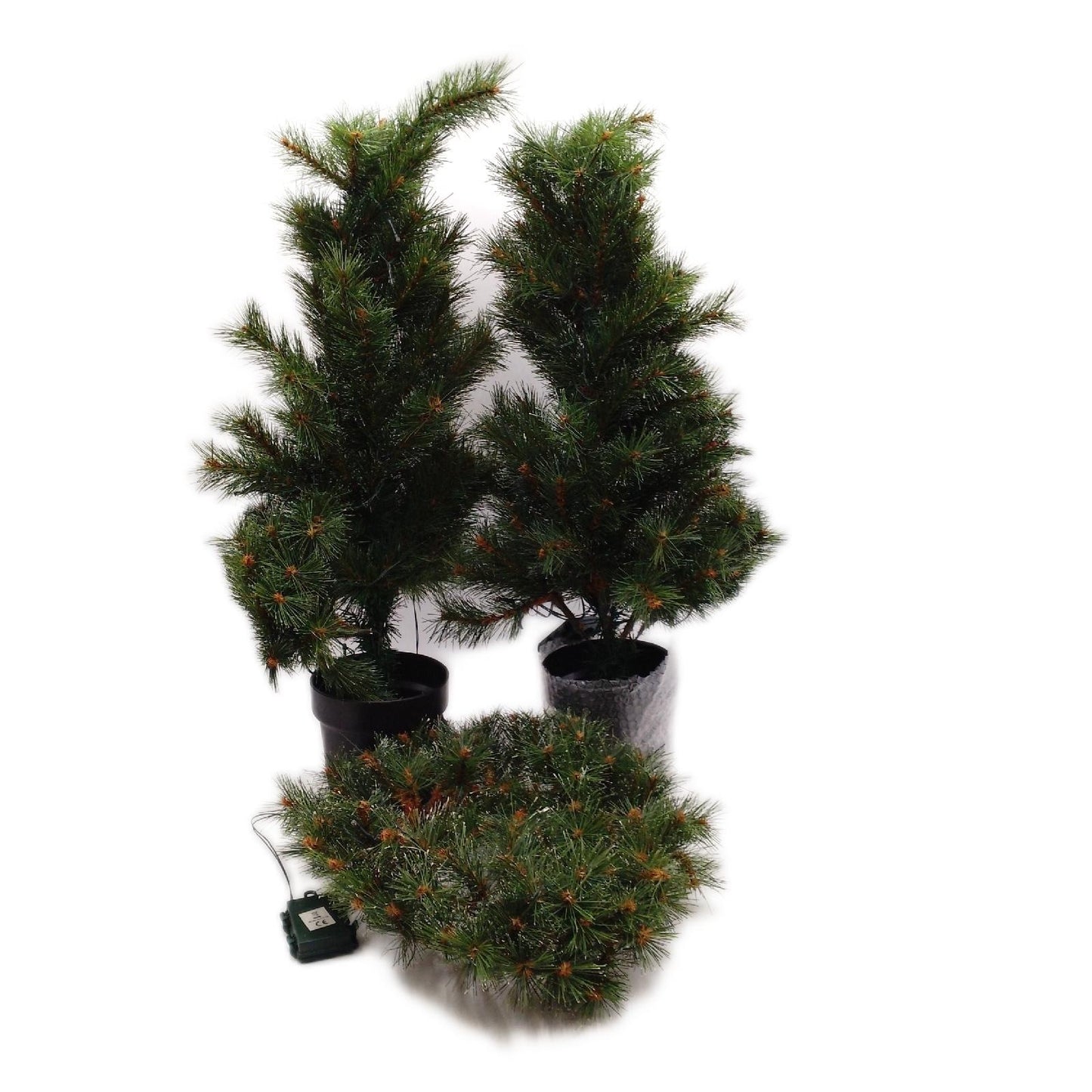 Kunstlicher Weihnachtsbaum Set Dekoration Kranz LED Beleuchtung Grün Batteriebetrieb Festlich