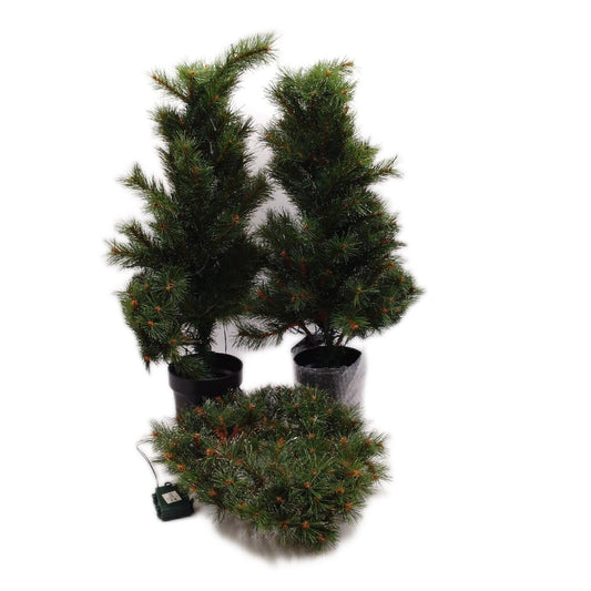 Kunstlicher Weihnachtsbaum Set Dekoration Kranz LED Beleuchtung Grün Batteriebetrieb Festlich