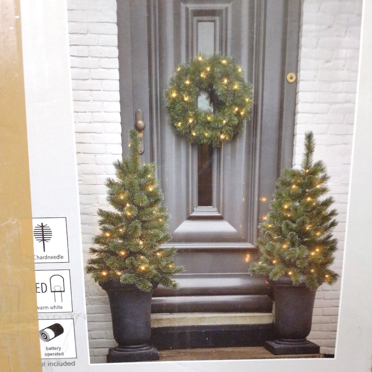 Kunstlicher Weihnachtsbaum Set Dekoration Kranz LED Beleuchtung Grün Batteriebetrieb Festlich