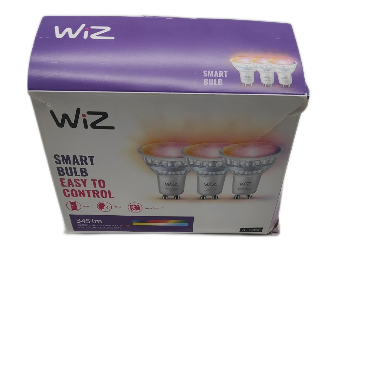 WiZ GU10 smarte LED Lampe, Glas, 3er-Pack - 50W, mit 16 Mio. Farben + Weißschattierungen, WLAN/Bluetooth, Sprach- / App-Steuerung, funktioniert mit Google Home, Alexa und HomeKit