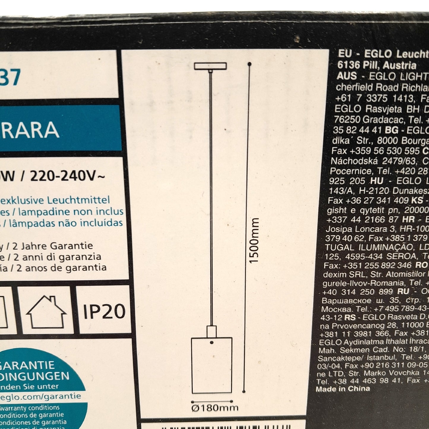 Eglo Pendelleuchte Leuchten Polverara Schwarz H 150 cm Design Wohnzimmerlampe