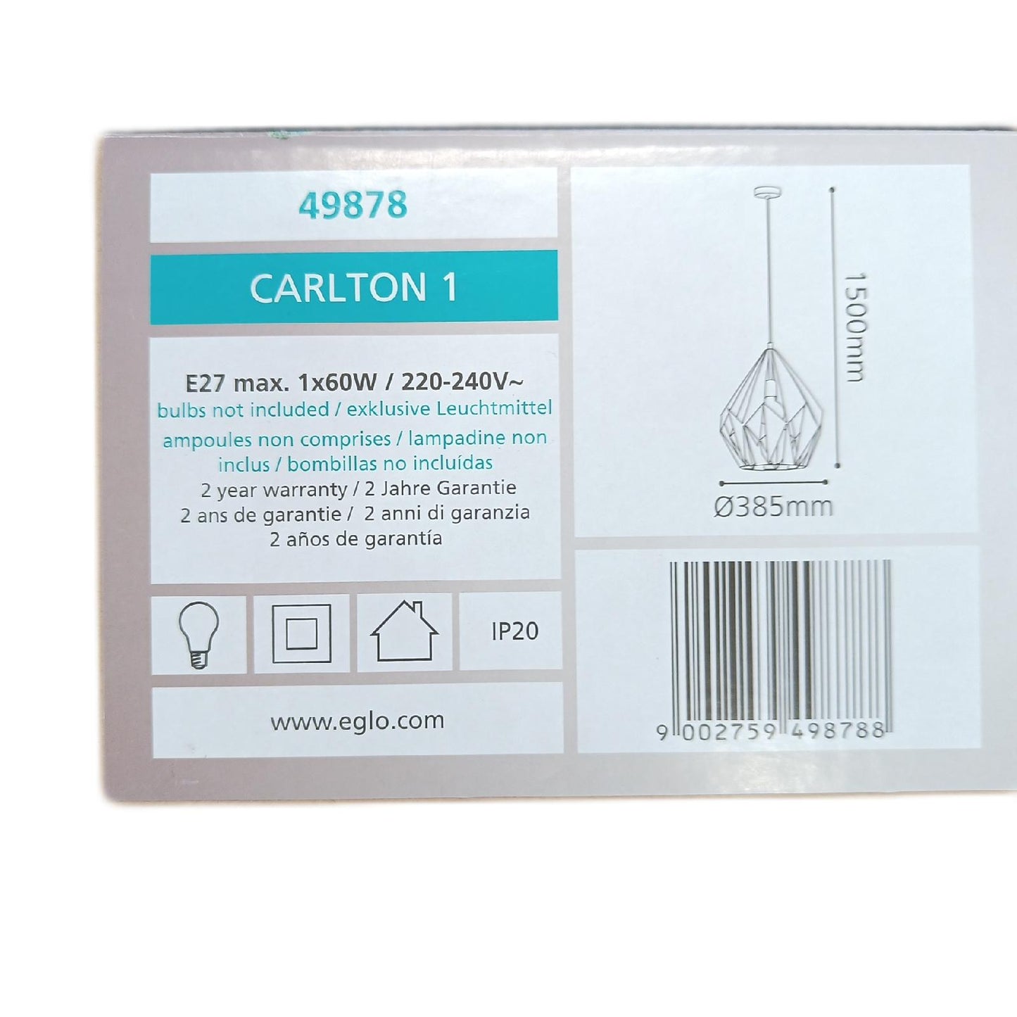 Eglo Pendelleuchte Beleuchtung Carlton 1 elegant rund ø 385 mm H 110 cm