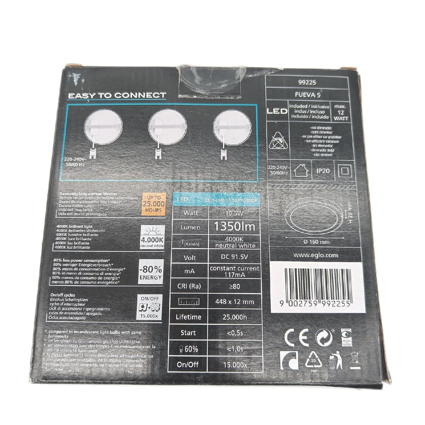 Eglo LED-Deckenleuchte rund Fueva 5 (10,5 W, ø x H: 16 cm x 28 mm, Weiß, --tral