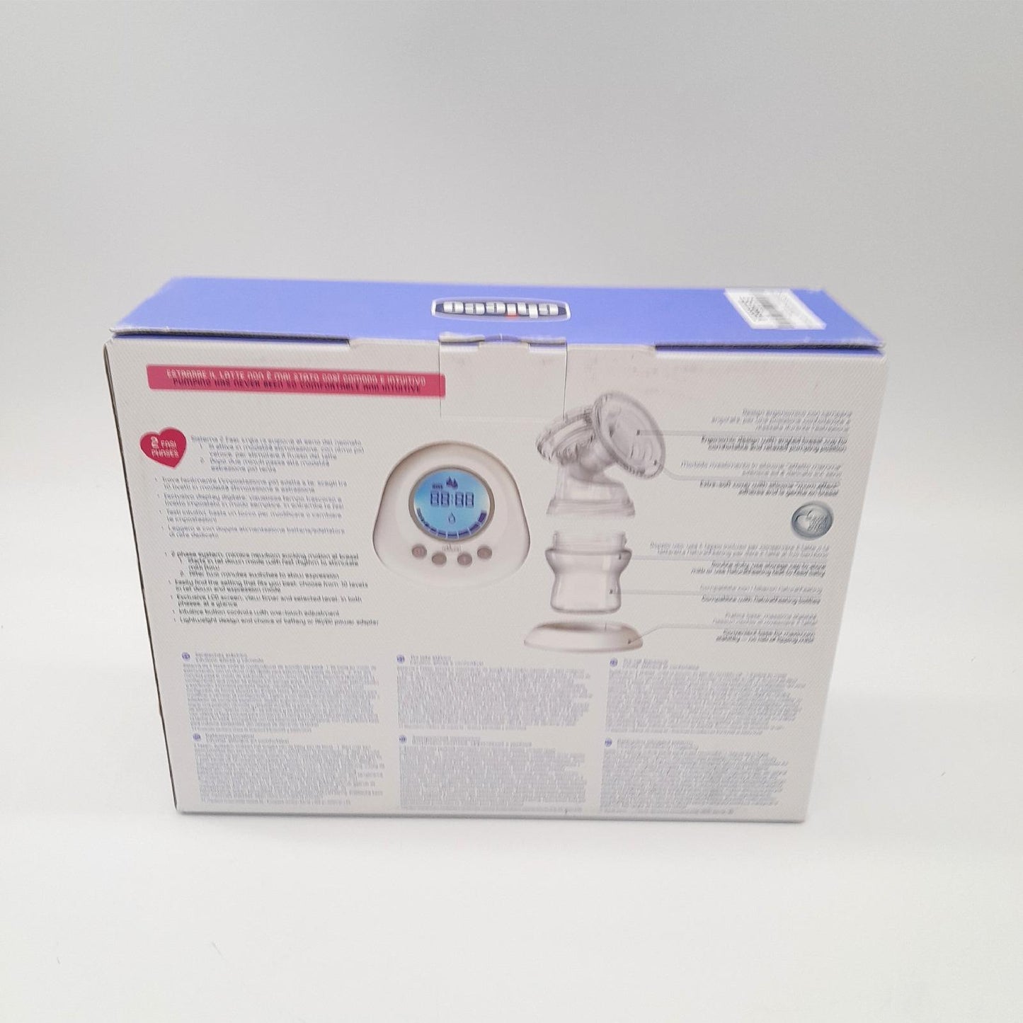Chicco Naturally Me Elektrische Milchpumpe mit Stimulations- und Zugmodi, 10 Intensitätsstufen, ergonomische Form, mit geneigtem Sauger und luftdichtem Deckel, 150 ml