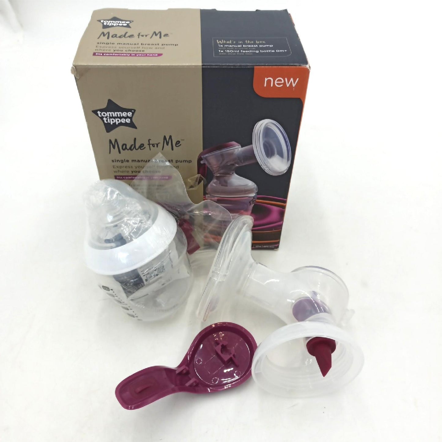 Tommee Tippee „Made for Me“ manuelle Brustmilchpumpe, Ergonomischer Handgriff, BPA-frei, transparent