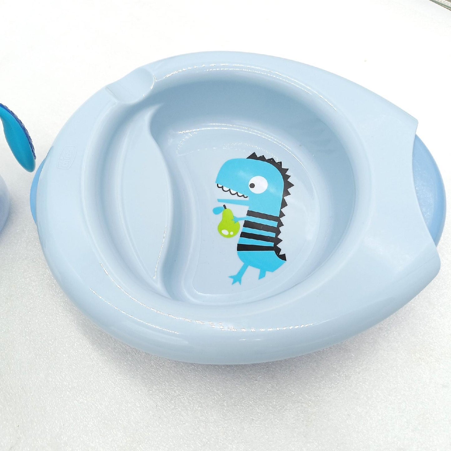 Chicco Baby Geschirr Set, Baby Geschirrset für Essen und Babynahrung, bestehend aus Tasse Training Cup, Erster Löffel, Teller, Babynahrung Teller und thermischer Speisenhalter, 6 M +, Blau