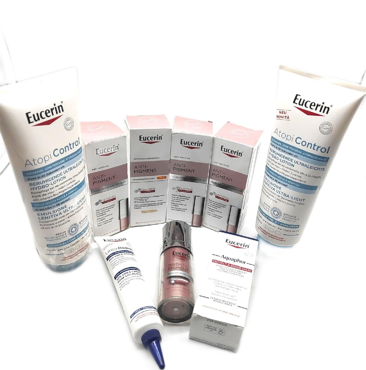 Eucerin Pflegepaket Hautpflege Körperpflege Anti Pigment Atopi Control Pflege Set XXL geöffnet