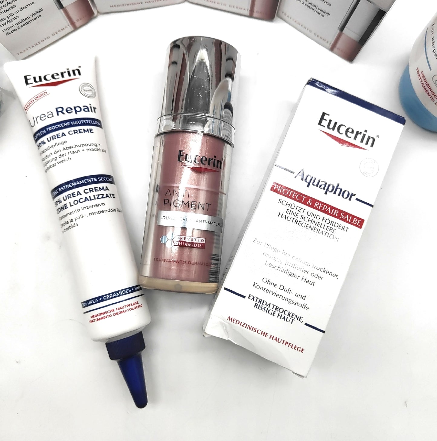 Eucerin Pflegepaket Hautpflege Körperpflege Anti Pigment Atopi Control Pflege Set XXL geöffnet
