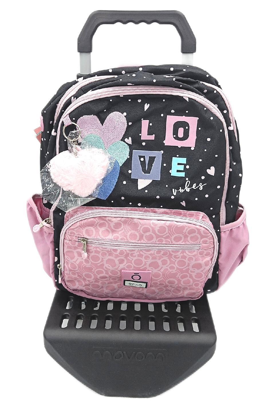 Enso Love Vibes Schulrucksack, doppelt, Fach mit Trolley, Rosa, 32 x 44 x 17 cm, Polyester, 23,94 l, Rosa, Schulrucksack mit doppeltem Fach und Trolley