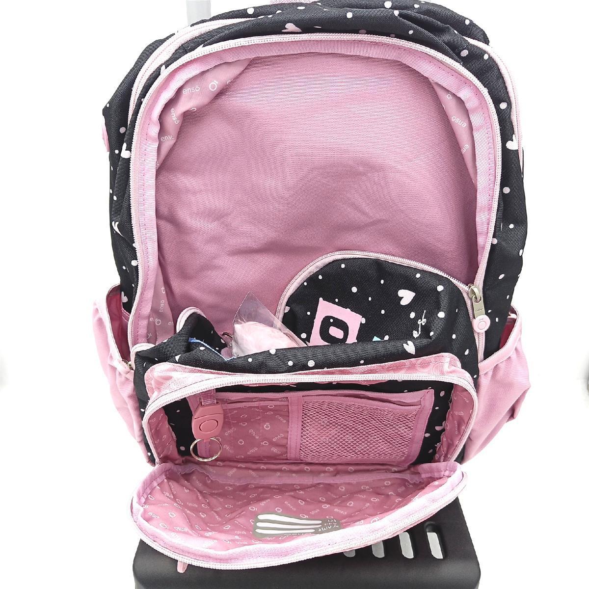 Enso Love Vibes Schulrucksack, doppelt, Fach mit Trolley, Rosa, 32 x 44 x 17 cm, Polyester, 23,94 l, Rosa, Schulrucksack mit doppeltem Fach und Trolley