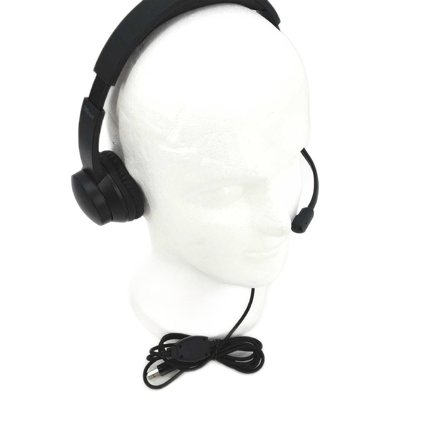 Trust Roha On-Ear USB Headset mit Mikrofon, Kopfhörer für PC/Laptop mit Mikro, 1.8 m Kabel, Weichen Ohrpolstern, für Office, Chat, Business, Skype, Teams, Videokonferenz, Zoom - Schwarz