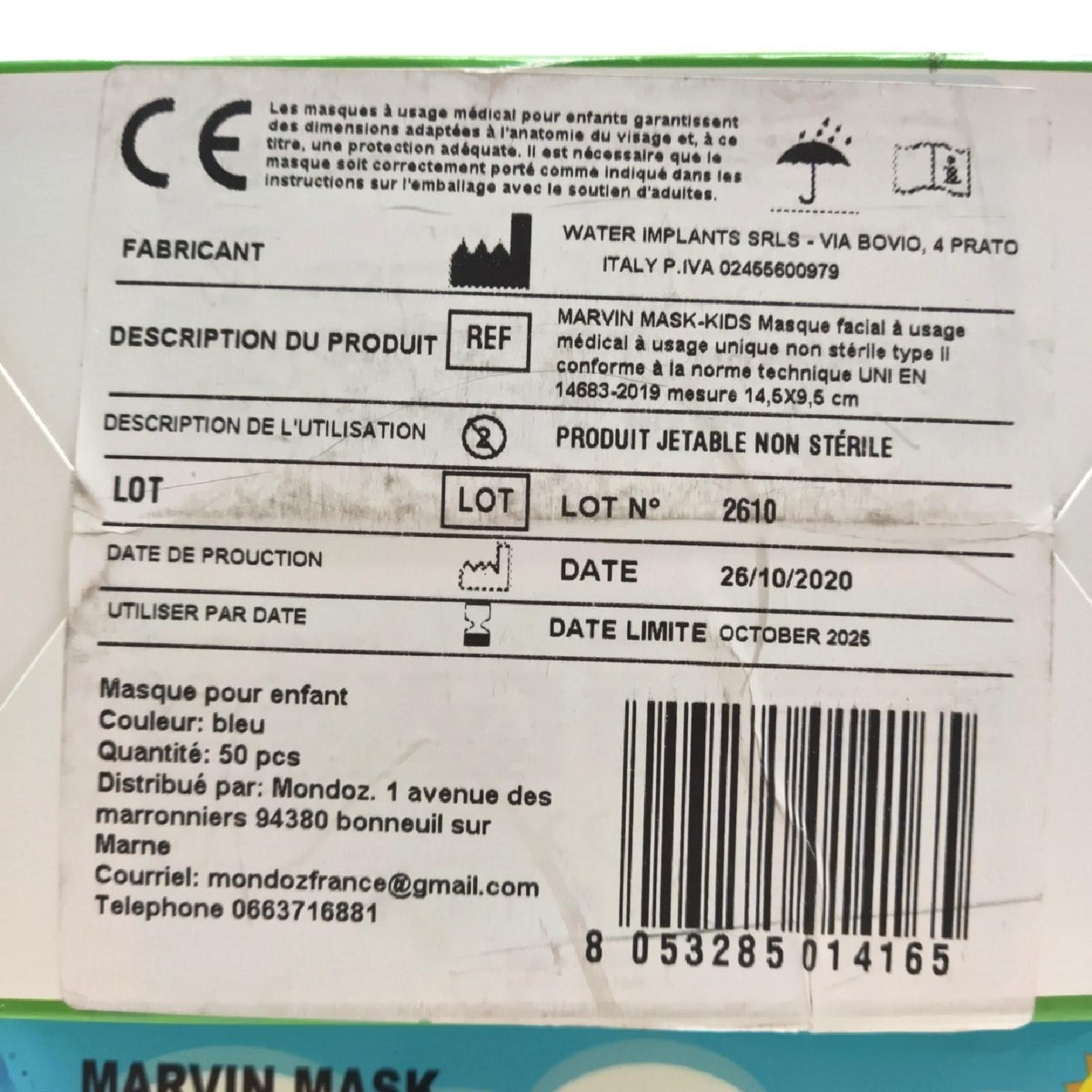 Marvin Kinder Schutzmaske Atemschutz Masken 25 Pack Kunden Retouren MHD 202
