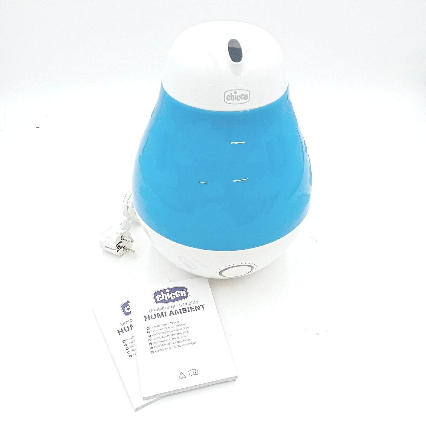 Chicco Humi Ambient, Raumbefeuchter, Dampf, kombinierte Warm-/Kalt-Technologie, Touch-Taste zur Dampfregulierung, mit Behälter für Essenzen, Betriebsdauer 7 Stunden