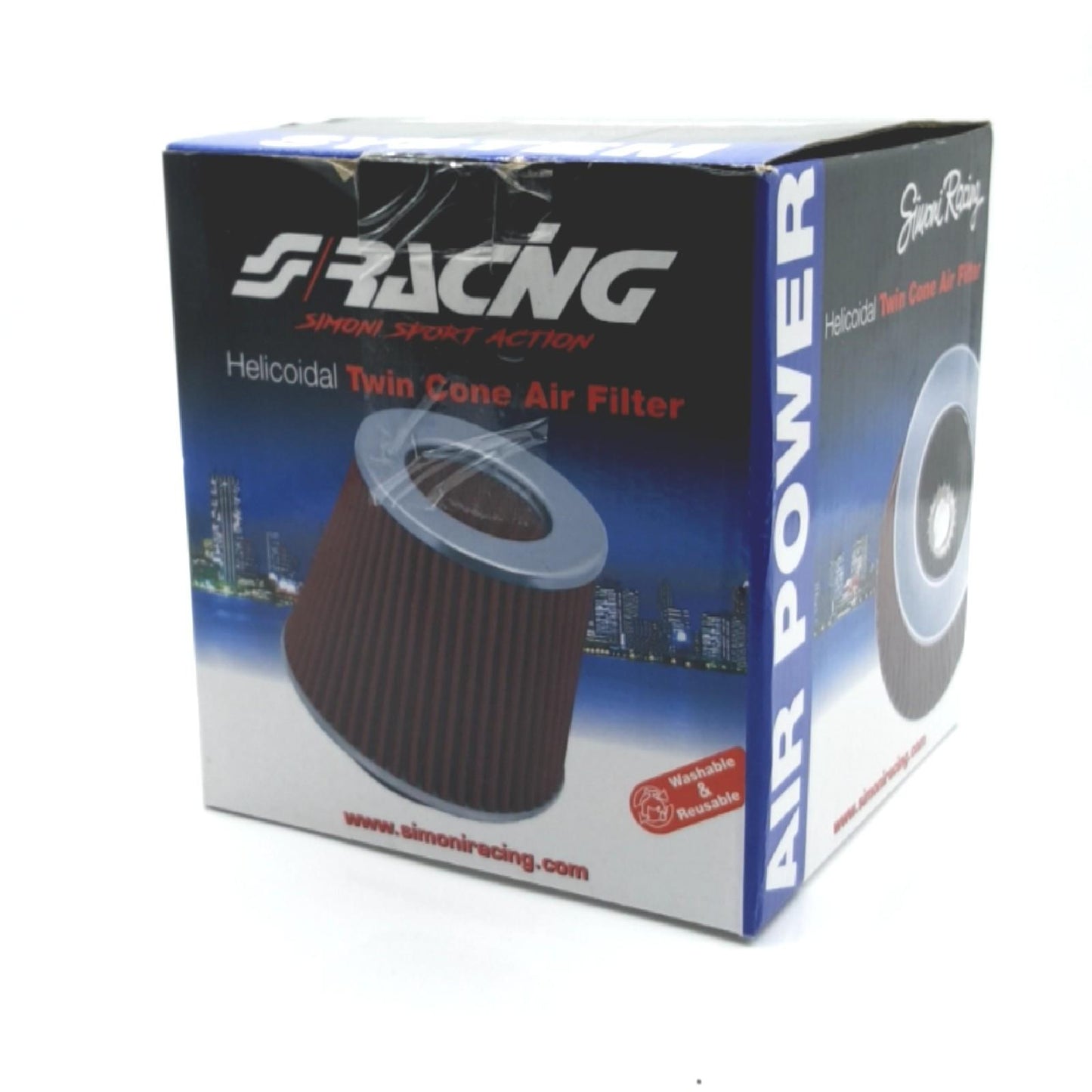 Simoni Racing FSR/UA Helicoidal Double Cone Filter, Chrome Cap, Red Cotton