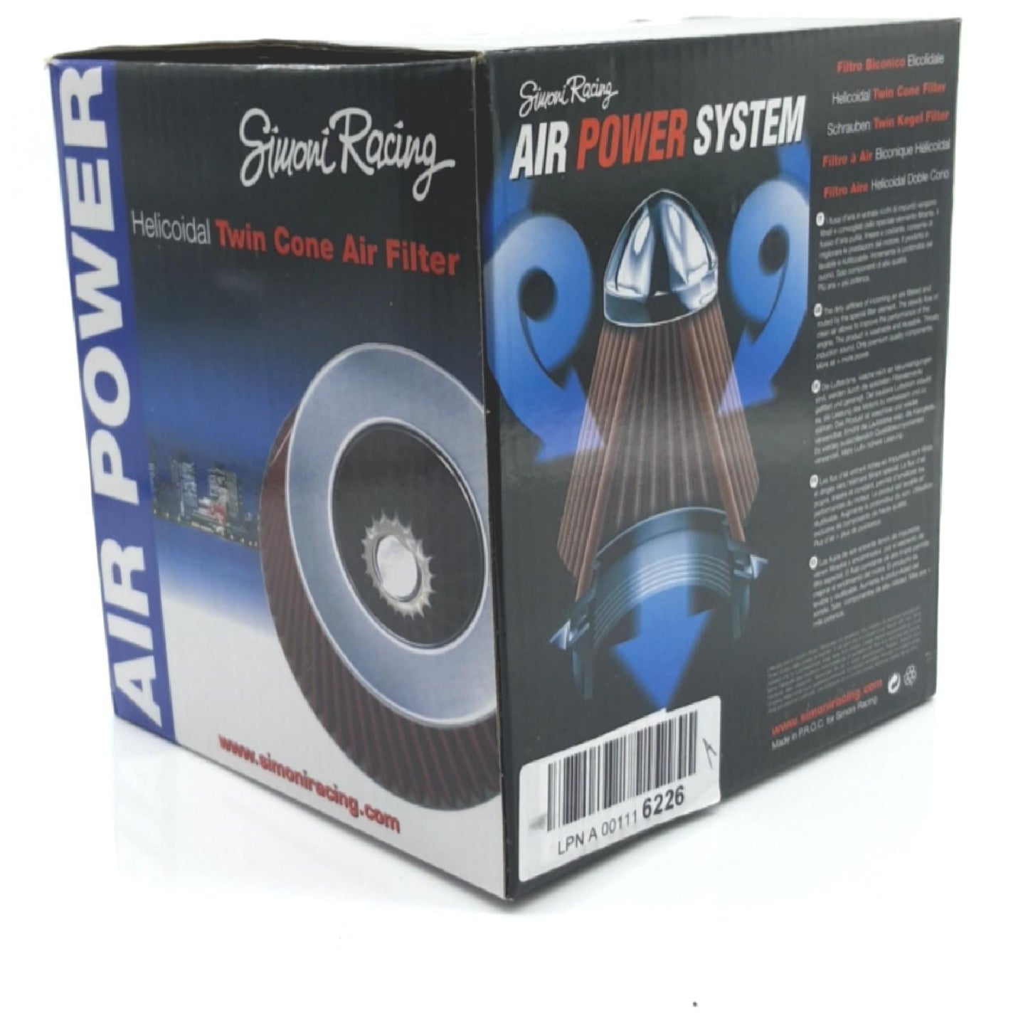 Simoni Racing FSR/UA Helicoidal Double Cone Filter, Chrome Cap, Red Cotton