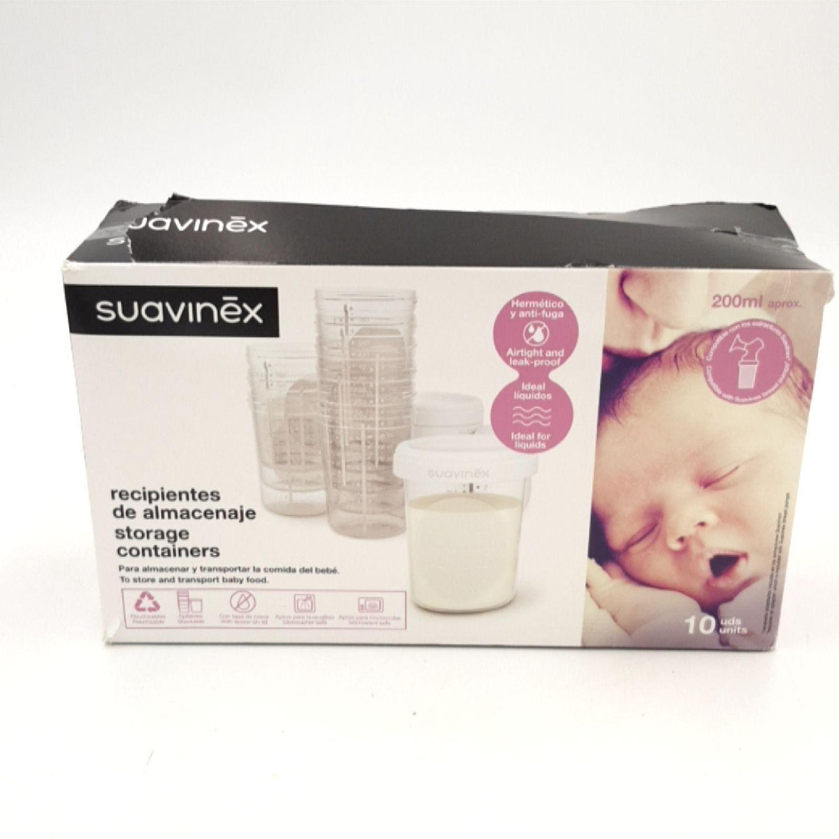 Suavinex Milchvorratsgläser 10 x 180 ml luftdicht mikrowellengeeignet spülmaschinenfest gefriergeeignet Schraubdeckel Skala