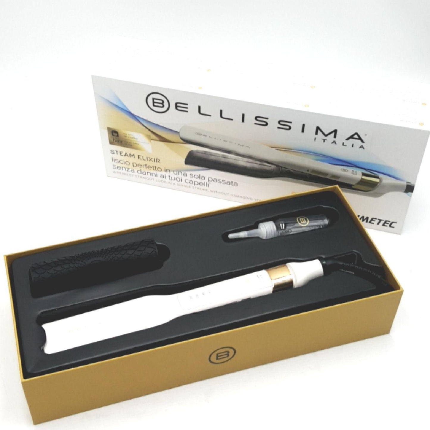 Bellissima Steam Elixir Glättung Dampf Glätteisen Keramik Arganöl 4 Temperaturen Schutzmatte