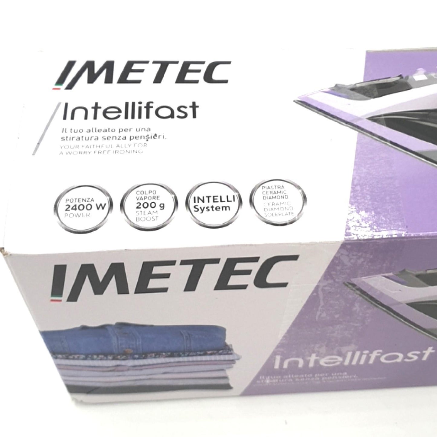 Imetec Intellifast, Dampfbügeleisen,Ceramic Diamond Bügelsohle,Intelli System Technologie,Automatische Dampf und Temperatureinstellung,Dreifacher Anti-Kalk-Schutz, 2400 W,1.90m Kabel