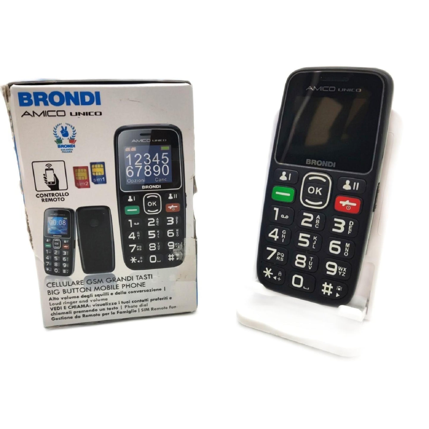 Brondi Amico Unique GSM Handy für Senioren mit großen Tasten, SOS-Taste und Remote-Funktion, Dual-SIM, hohe Lautstärke, Schwarz