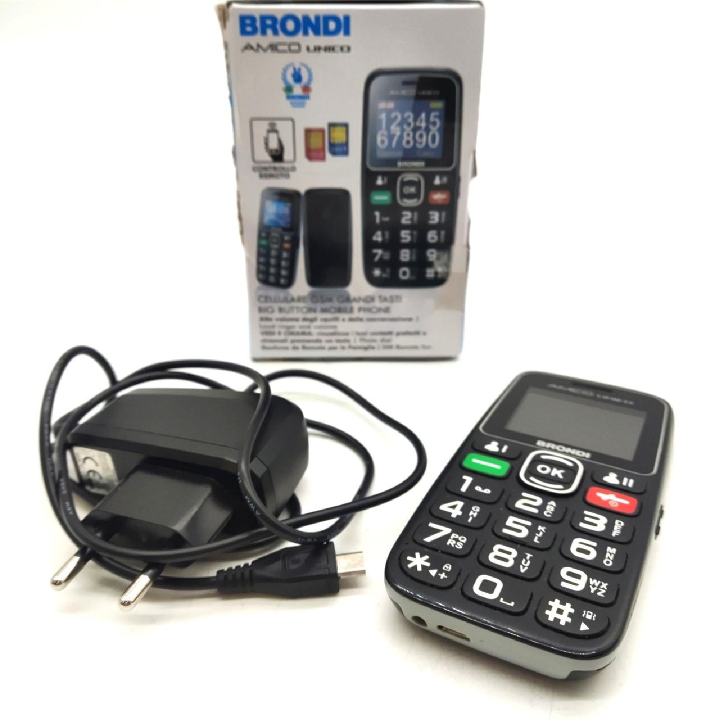 Brondi Amico Unique GSM Handy für Senioren mit großen Tasten, SOS-Taste und Remote-Funktion, Dual-SIM, hohe Lautstärke, Schwarz