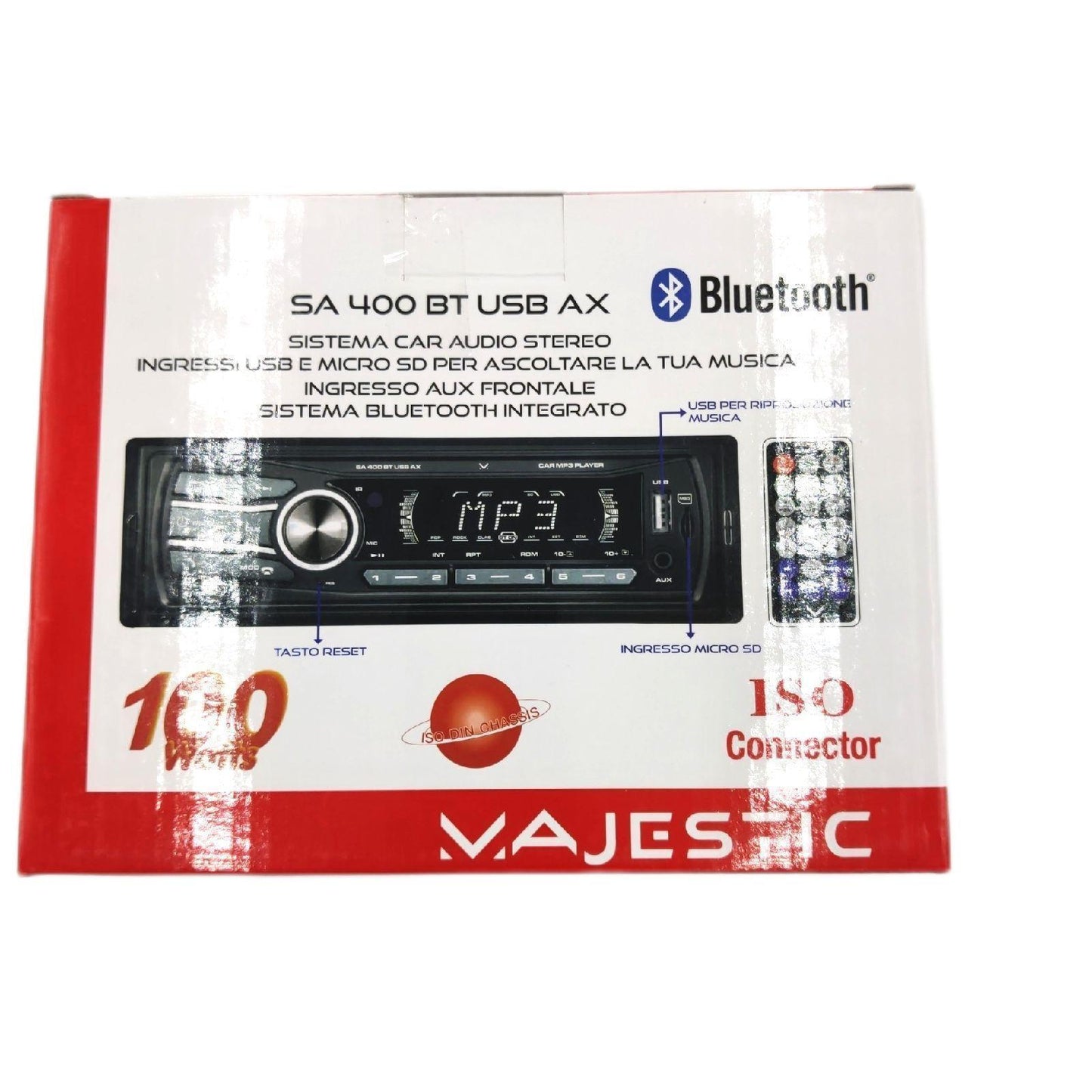 Majestic SA 400 BT USB AX Audio Car System mit Bluetooth, MP3/WMA USB/Micro SD, Fernbedienung, 100W (25W x 4ch), Schwarz