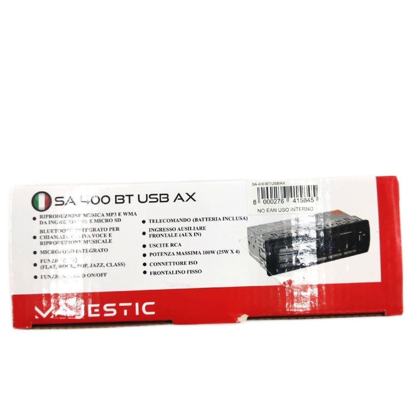 Majestic SA 400 BT USB AX Audio Car System mit Bluetooth, MP3/WMA USB/Micro SD, Fernbedienung, 100W (25W x 4ch), Schwarz