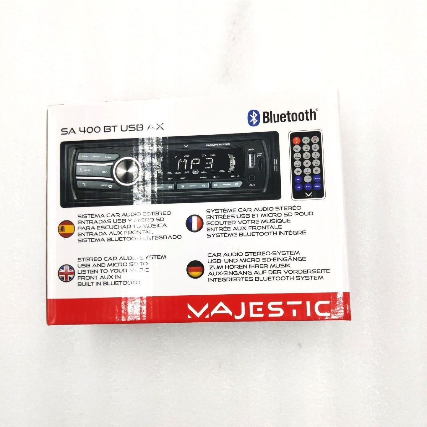 Majestic SA 400 BT USB AX Audio Car System mit Bluetooth, MP3/WMA USB/Micro SD, Fernbedienung, 100W (25W x 4ch), Schwarz