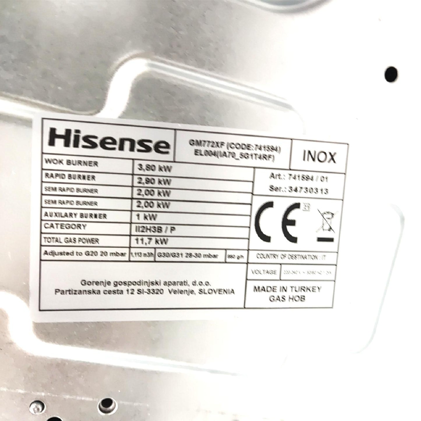 Hisense Gaskochfeld Herd Kochstelle GM772XF Wokbrenner Doppelkrone