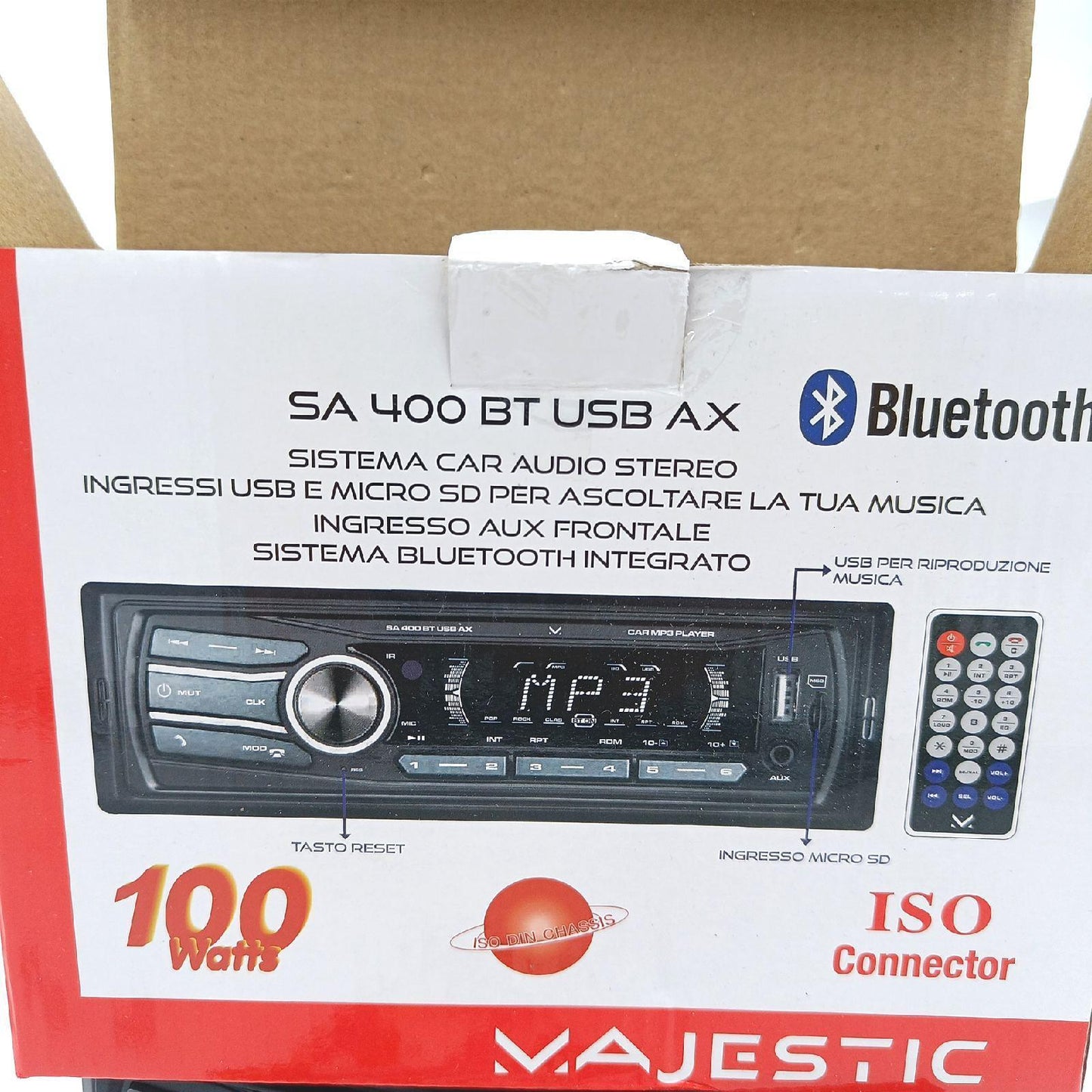 Majestic SA 400 BT USB AX Audio Car System mit Bluetooth, MP3/WMA USB/Micro SD, Fernbedienung, 100W (25W x 4ch), Schwarz