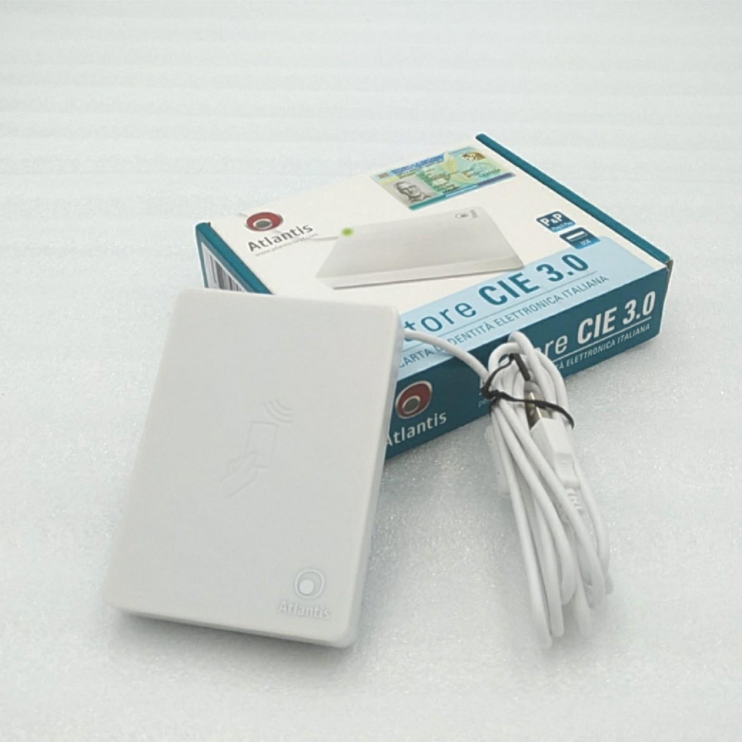 ATLANTIS CIE-Kartenleser 3.0, Italienischer elektronischer Ausweis, für INPS, Ag. Einnahmen, INAIL, Gesundheitsakte, ANPR kontaktloses Smartcard-Lesegerät für PC, USB-Anschluss, weiß, P005-CIED311