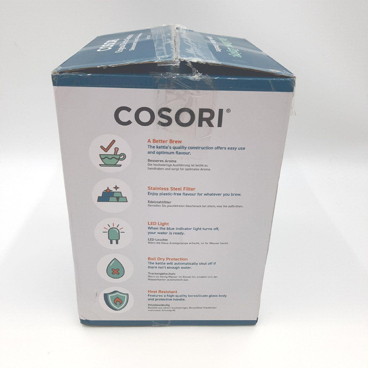 Cosori Elektrisch geschmolzen Wasserkocher Glas 17 Liter ohne Kunststoffkontakt ideal für Tee