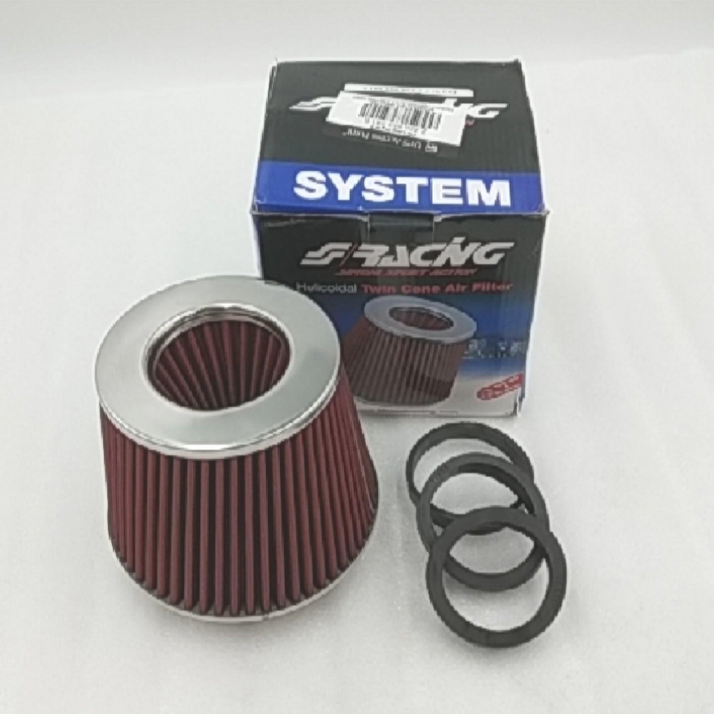 Simoni Racing FSR/UA Helicoidal Double Cone Filter, Chrome Cap, Red Cotton