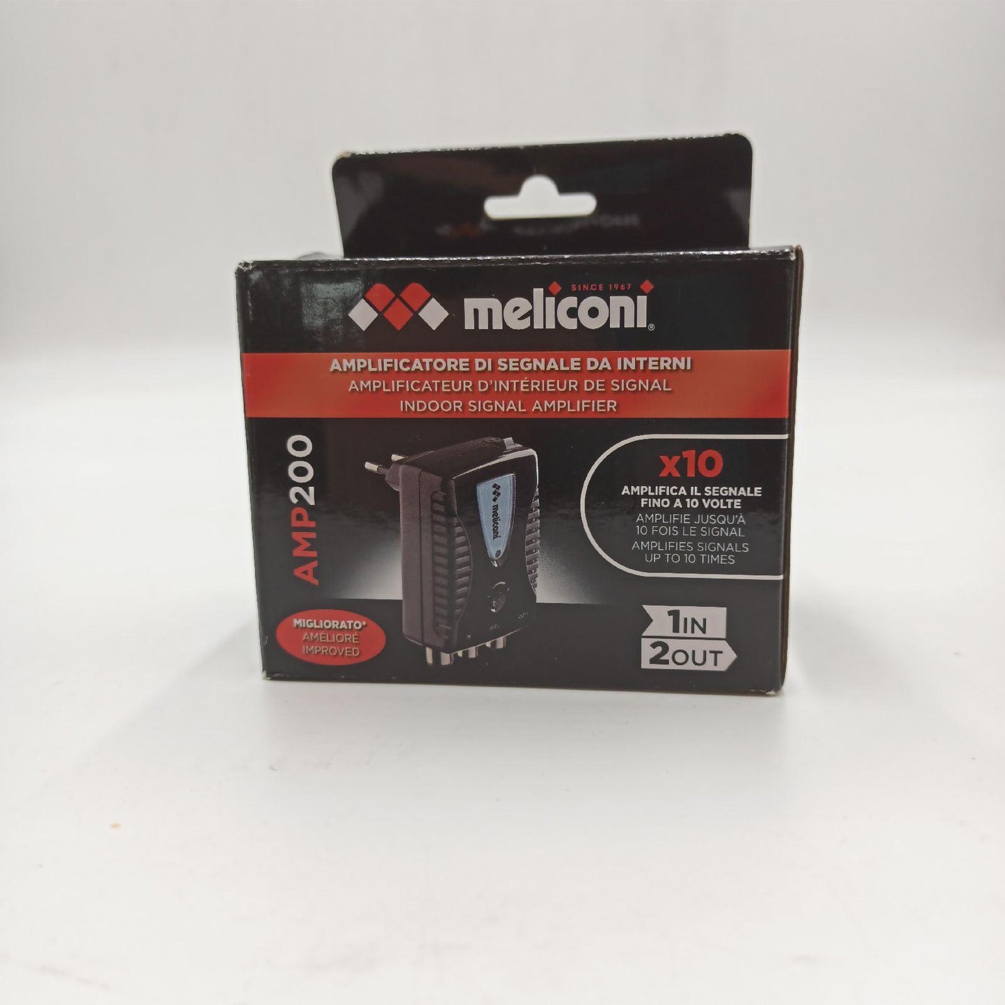 Meliconi AMP200, TV-Antennenverstärker, Digitaler 2-Wege-Signalverstärker, 220V Direktstromversorgung, LTE-Filter