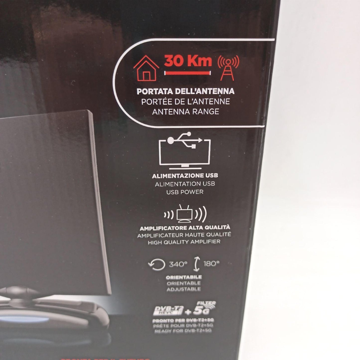 Meliconi | AT-49 USB TV-Antenne mit Einstellbarer Verstärkung • Fertig für DVB-T2 und 5G • Schwenkbares Aufnahmekabel • Stromversorgung über mitgeliefertes USB-Kabel • Reichweite 30 km