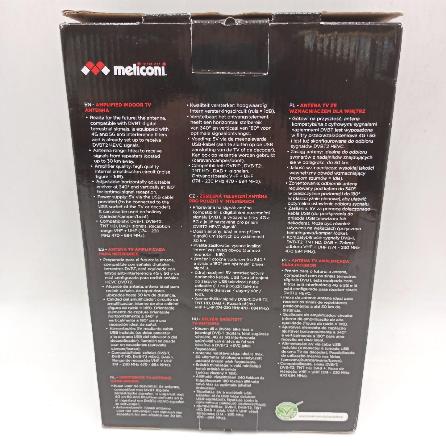 Meliconi | AT-49 USB TV-Antenne mit Einstellbarer Verstärkung • Fertig für DVB-T2 und 5G • Schwenkbares Aufnahmekabel • Stromversorgung über mitgeliefertes USB-Kabel • Reichweite 30 km