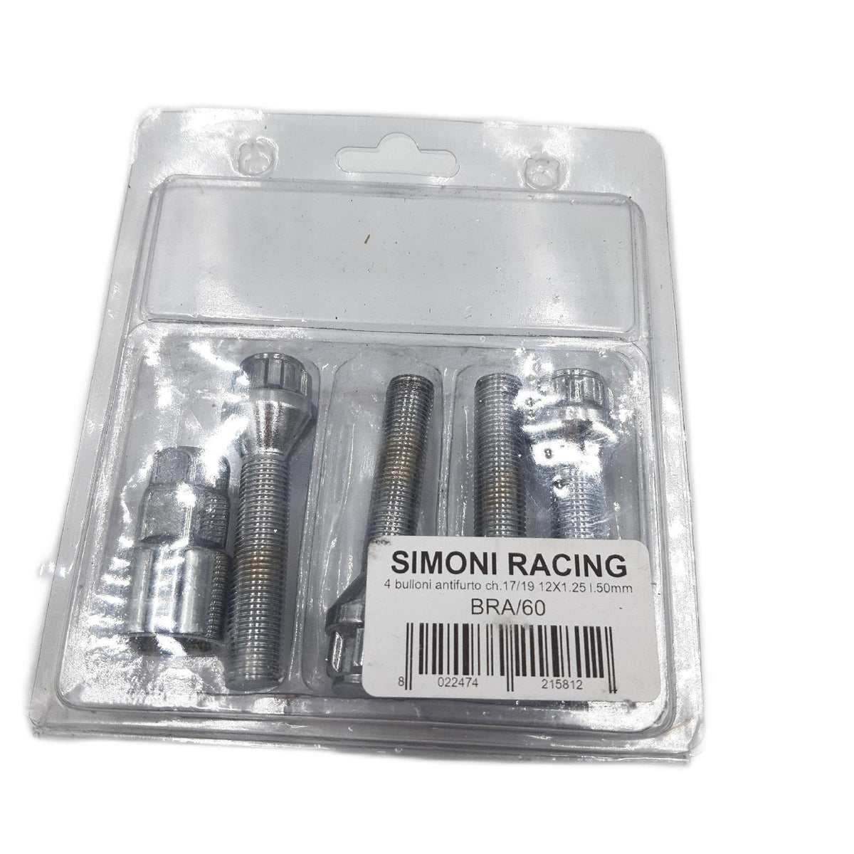 SIMONI RACING BRA/60 Set mit 4 Schrauben  Diebstahlsicherung  Schrauben für Räder  Schlüssel  17–19  M12 x 1 25  Länge 50 mm