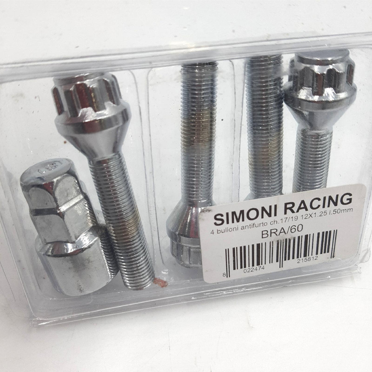 SIMONI RACING BRA/60 Set mit 4 Schrauben  Diebstahlsicherung  Schrauben für Räder  Schlüssel  17–19  M12 x 1 25  Länge 50 mm
