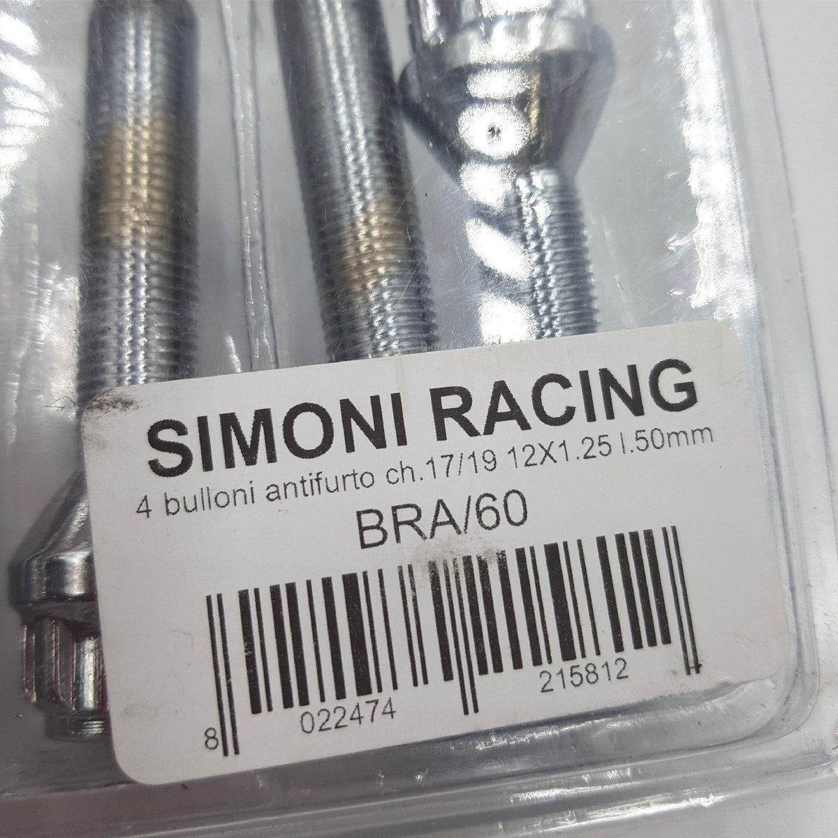 SIMONI RACING BRA/60 Set mit 4 Schrauben  Diebstahlsicherung  Schrauben für Räder  Schlüssel  17–19  M12 x 1 25  Länge 50 mm